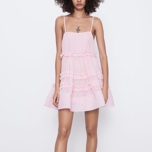 Zara Pink Tulle Ruffled Minidress